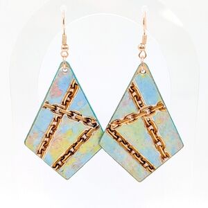 Handmade Collage Earrings, Colorful Paper Collage Decoupaged on Wood
